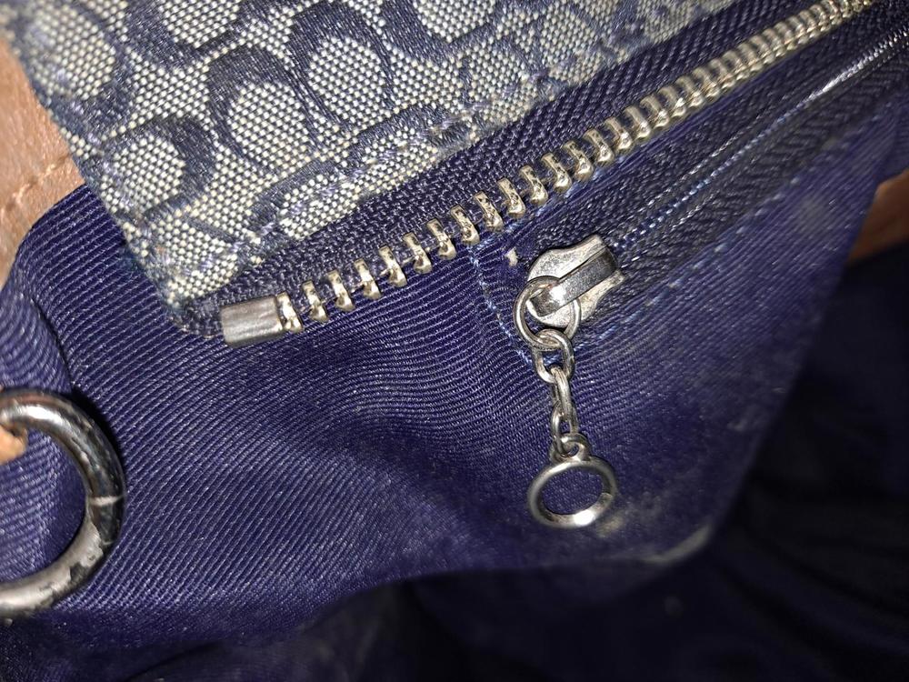 Coach Navy Signature Jacquard British Tan Trim Tote‎ F11527 - Picture 8 of 10